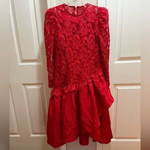Vintage Alicia red party event dress w drop waist Chantilly lace bodice GUC